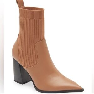 Open Edit Rafael Womens Tan Pointed Toe Stretch Sock Bootie Size 8